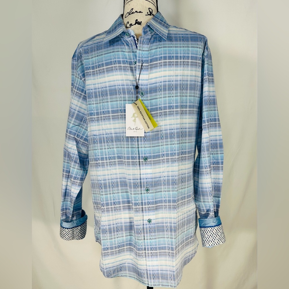 New Robert Graham EAST OF EDEN Plaid Print Shirt Large Skull Flip Cuff Classic